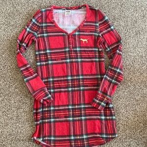 Victoria secret plaid night dress shirt dress small s sm red tartan Christmas